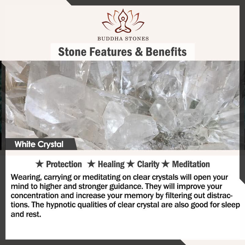 Braccialetto di meditazione Om Mani Padme Hum in onice nero e cristallo bianco del Tibet Buddha Stones