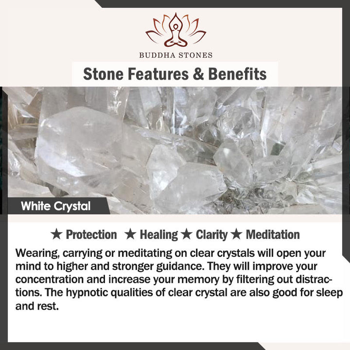 Braccialetto di meditazione Om Mani Padme Hum in onice nero e cristallo bianco del Tibet Buddha Stones