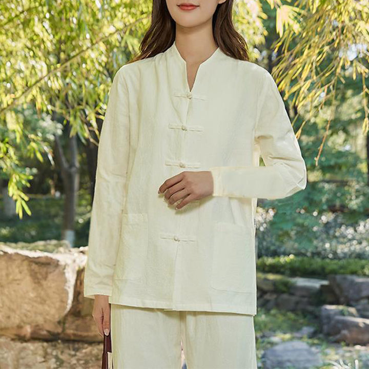 Buddha Stones Spirituale Zen Pratica Yoga Meditazione Preghiera Uniforme Cotone Lino Abbigliamento Donna Set - Beige - US18, UK/AU22, EU50 (6XL) - image 13