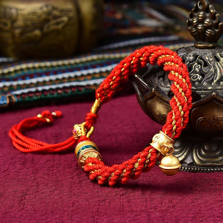 Braccialetto con ciondolo a forma di campana della ruota di preghiera tibetana, fatto a mano, con protezione dalla fortuna, Thangka