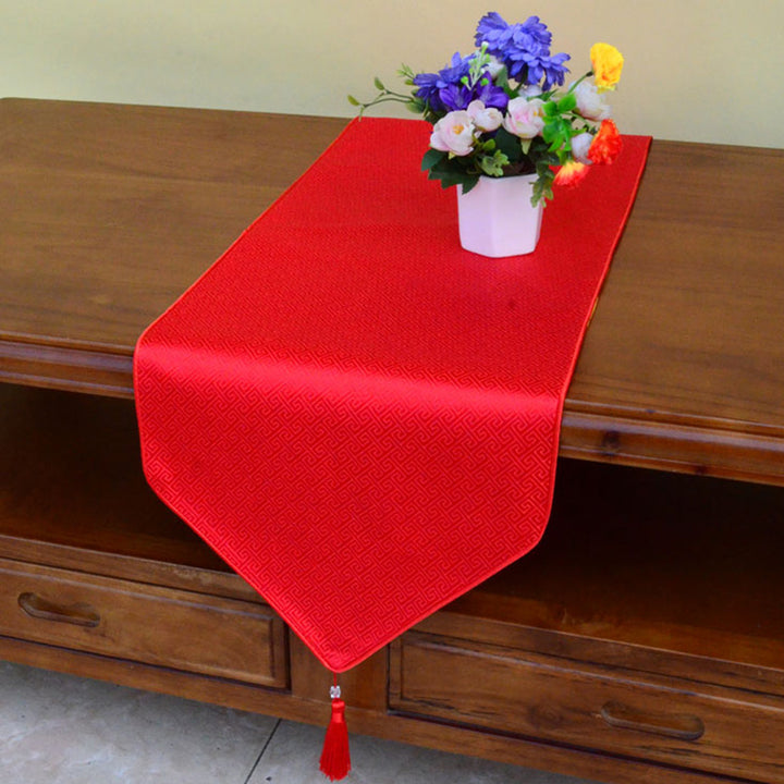 Preghiera Altare Fiore Vajra Drago Modello Tibetano Simboli di Buon Auspicio Nappe Jacquard Runner da Tavolo