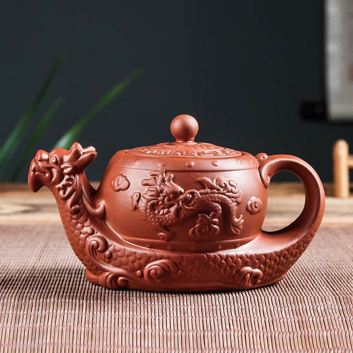 Teiera in ceramica viola con argilla e nuvole di buon auspicio, drago vintage , Buddha Stones
