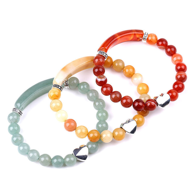 Bracciale unisex a forma di cuore con perline di cristallo naturale