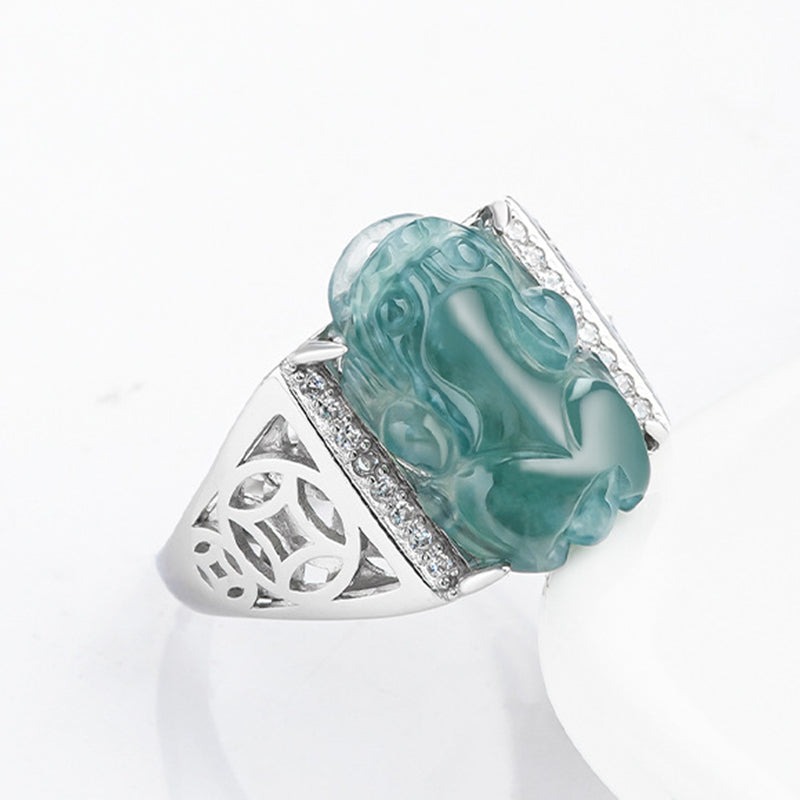 Anello di fortuna in argento sterling 925 Buddha Stones, Fengshui, ricchezza, prosperità, giada PiXiu