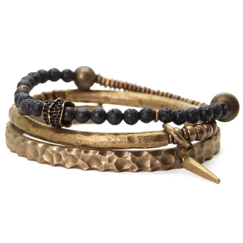 Bracciale rigido con polsino in pietra lavica e rame Balance