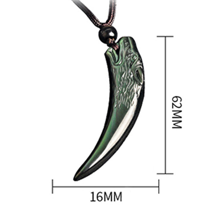 Buddha Stones Collana con ciondolo in ossidiana nera naturale, ossidiana di ghiaccio, ossidiana arcobaleno con motivo a dente di lupo e forza. - Ossidiana arcobaleno - image 12