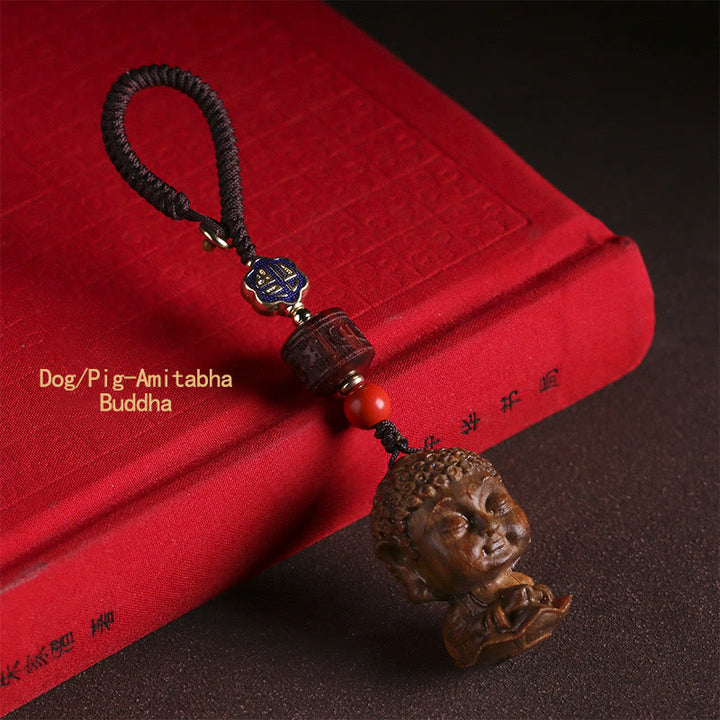 Zodiaco cinese Buddha natale Sandalo verde Om Mani Padme Hum Portachiavi della pace