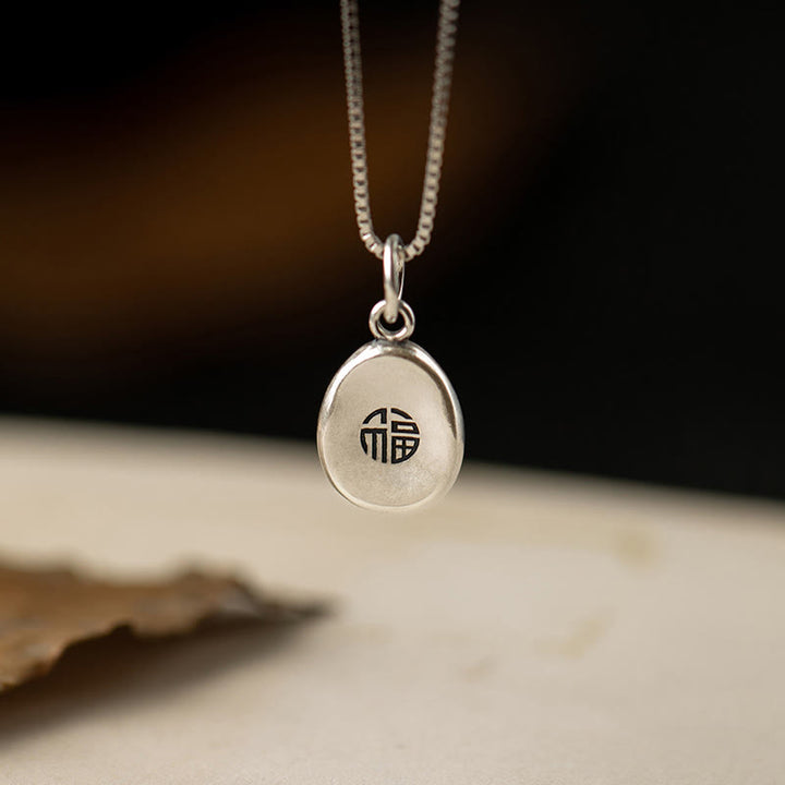 Buddha Stones 999 Sterling Silver Pace e Gioia Fu Carattere Fortuna Fortuna 925 Sterling Silver Catena Collana Pendente
