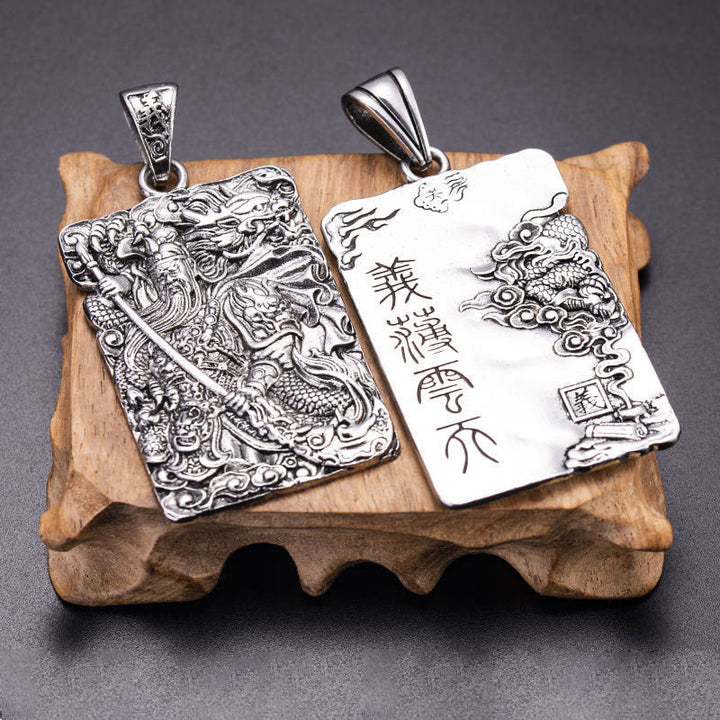Buddha Stones Guan Gong Drago Nuvole di Buon Auspicio Collana Pendente Ricchezza