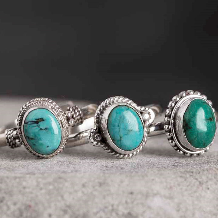 Anello Buddha Stones in argento sterling 925 con turchese e saggezza