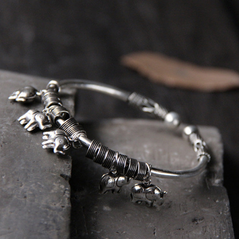 Bracciale Buddha Stones 925 Sterling Silver Elephant Strength Braccialetto