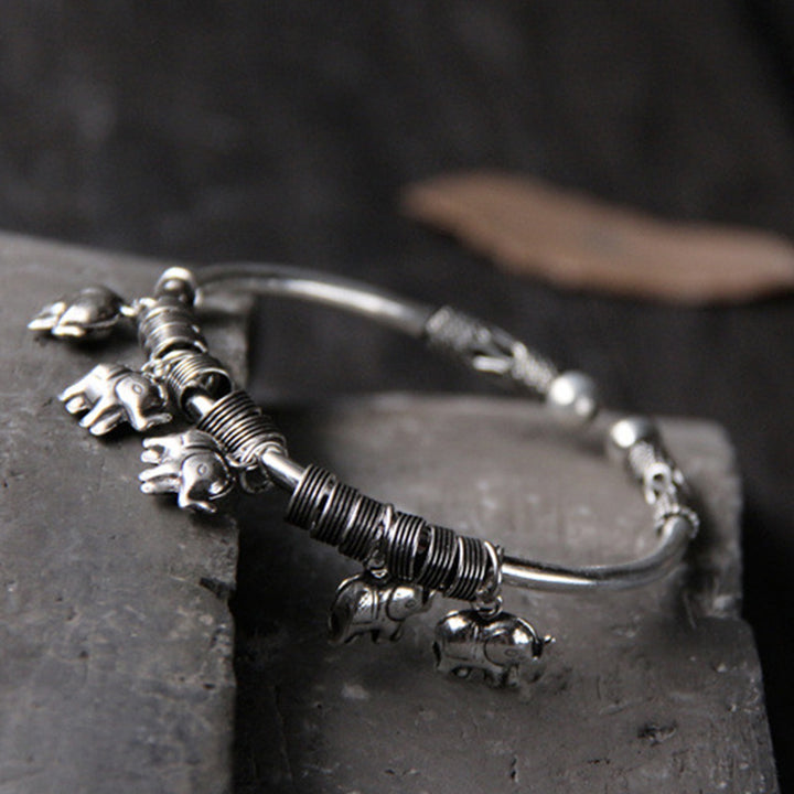 Bracciale Buddha Stones 925 Sterling Silver Elephant Strength Braccialetto