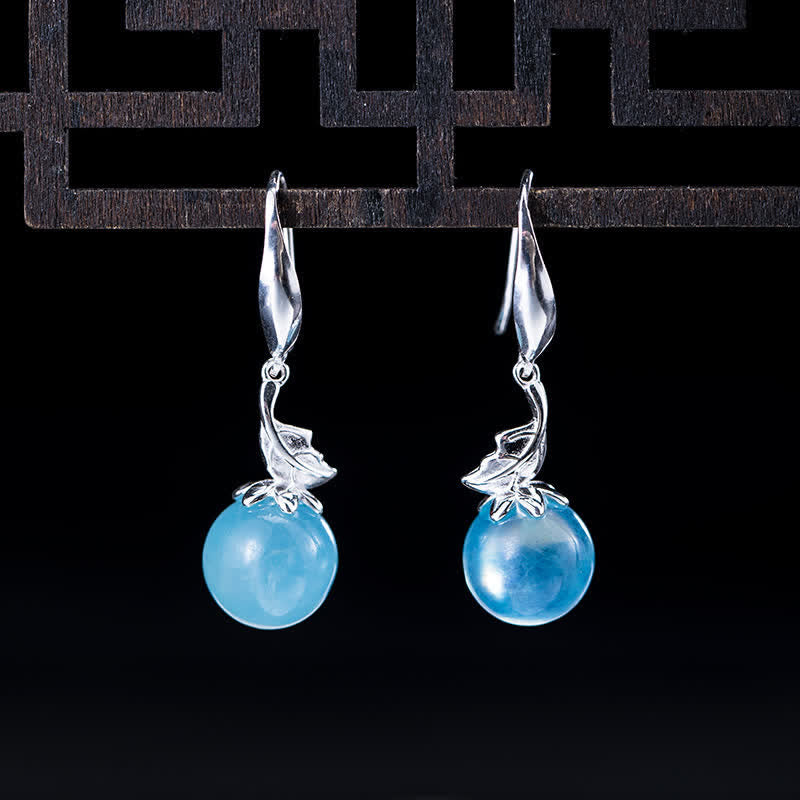 Buddha Stones 925 Sterling Silver Acquamarina Naturale Foglia Fiore Orecchini Collana Pace - Orecchini a foglia con acquamarina - image 0
