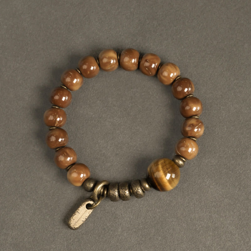 Braccialetto Buddha Stones Kuka Seed Tiger Eye Oro Lucentezza Ossidiana Rame Ricchezza Fortuna