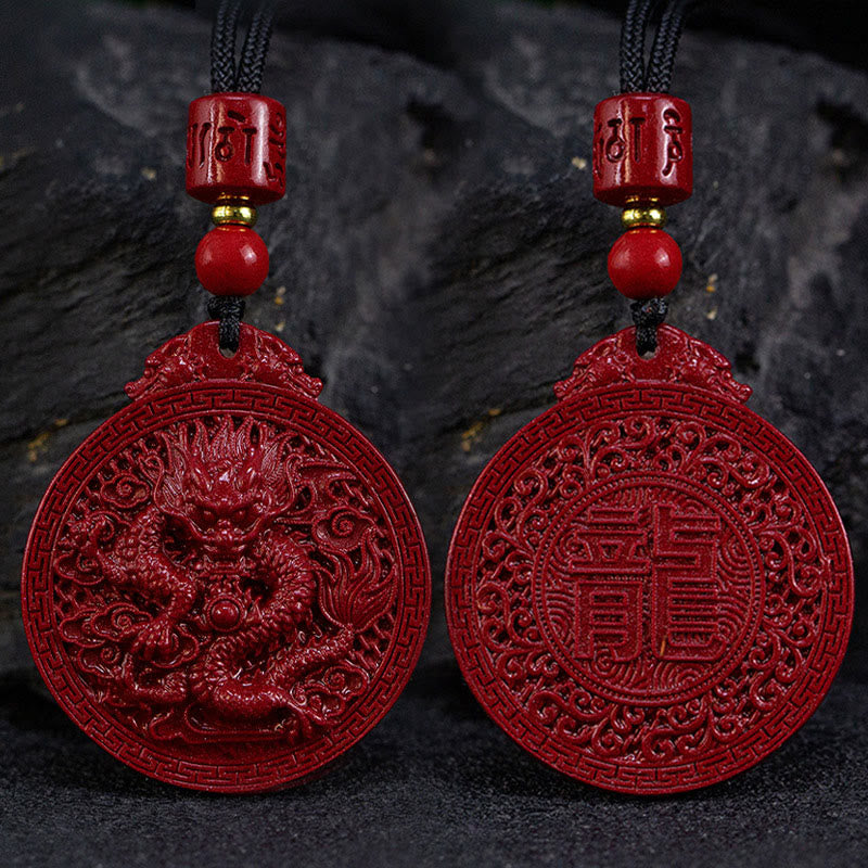 Collana con ciondolo di protezione del drago in cinabro naturale dell'anno del drago di Buddha Stones