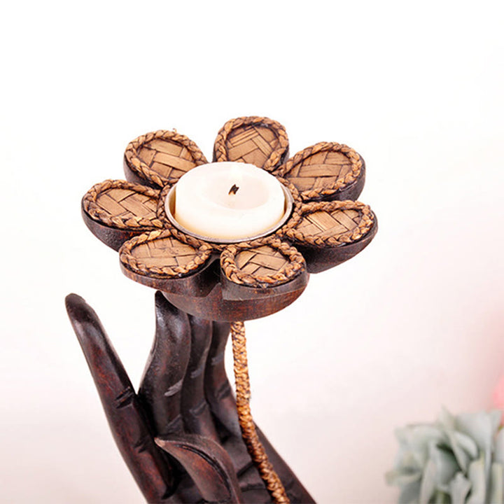 Portacandele in legno con motivo a mano, motivo a Buddha Stones , decorazione per la casa