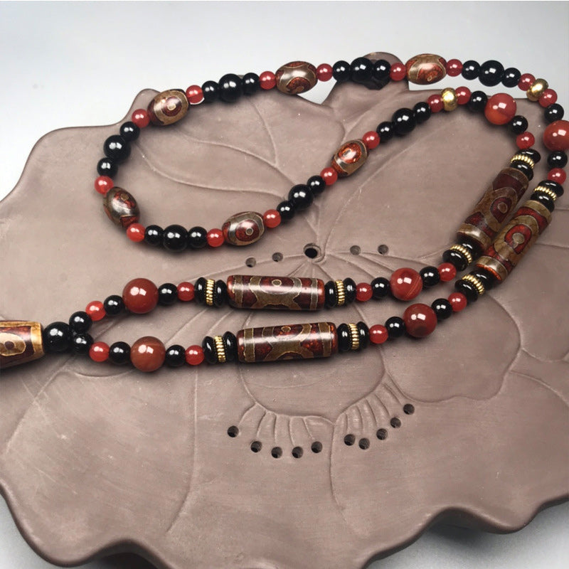 Collana di Buddha Stones perline Dzi a nove occhi, agata rossa, ricchezza e salute