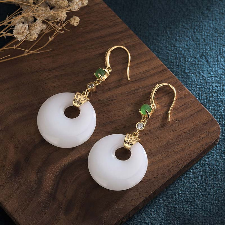 Orecchini pendenti di benedizione in giada bianca FengShui