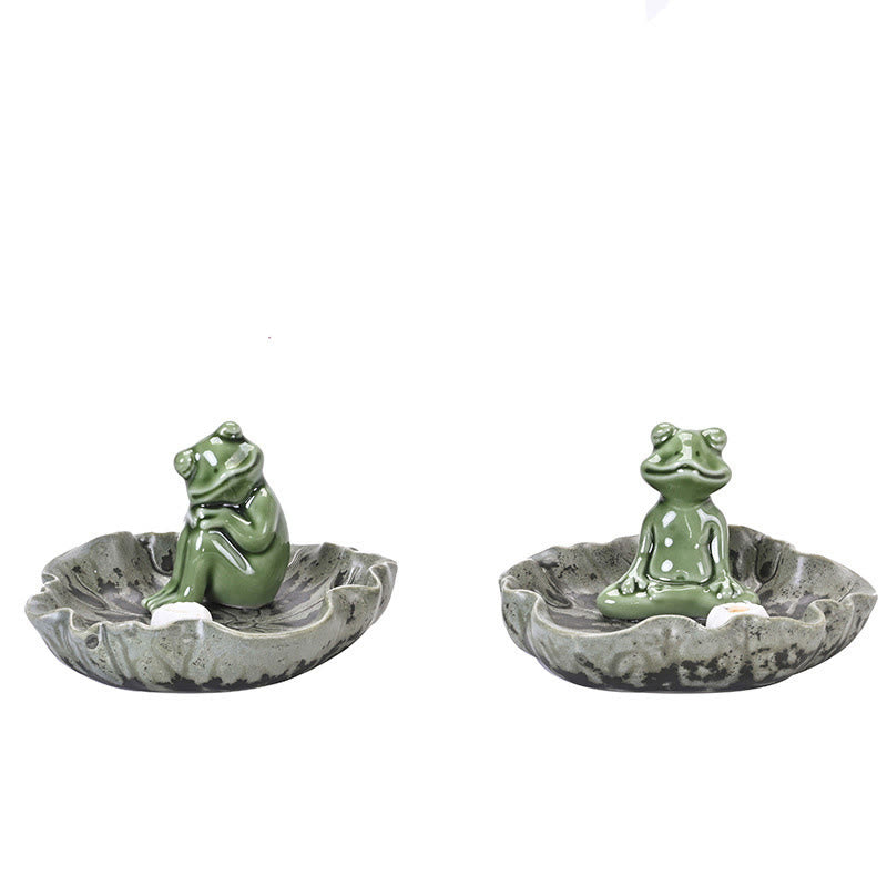 Buddha Stones Foglia Meditazione Rana Modello Guarigione Ceramica Bruciatore Incenso Decorazione