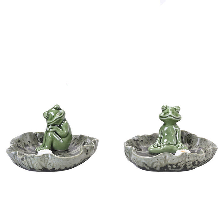 Buddha Stones Foglia Meditazione Rana Modello Guarigione Ceramica Bruciatore Incenso Decorazione