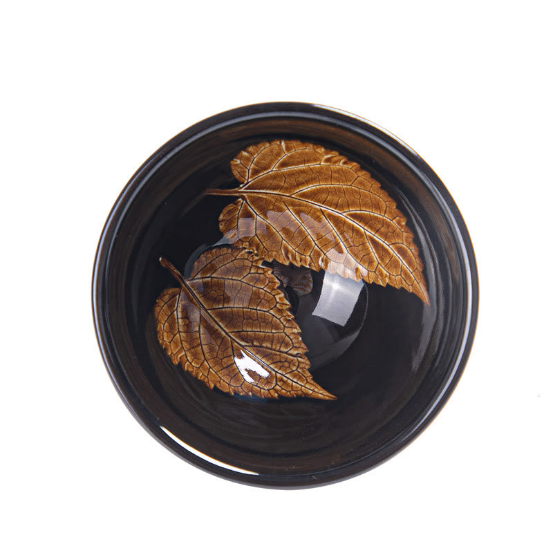 Buddha Stones Foglia d'acero dorata Tazza da tè cinese Jianzhan in ceramica Tazza da tè Tenmoku Kung Fu