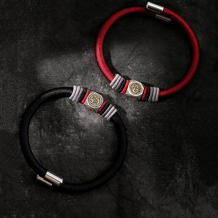 Bracciale Buddha Stones in argento sterling 925 con nodo perfetto e nodo King Kong, fede e forza