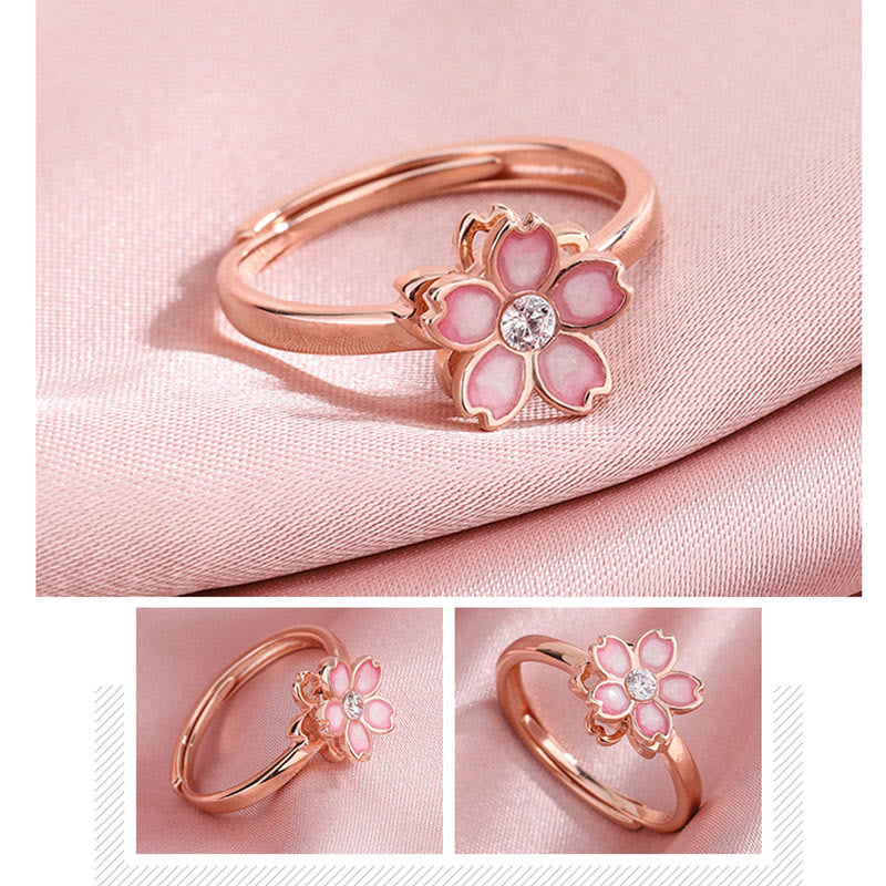 Bracciale a catena con benedizione in fiore di ciliegio in argento sterling 925 Buddha Stones, anello girevole - image 17