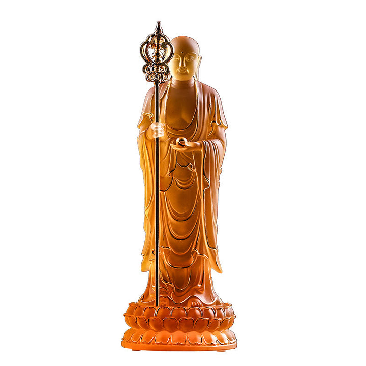 Buddha Stones fatte a mano Ksitigarbha Bodhisattva Figurina Liuli Cristallo Pezzo d'arte Statua della serenità Decorazione per la casa