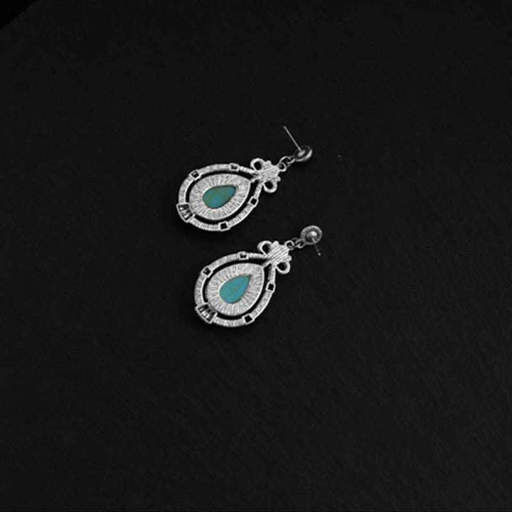 Orecchini pendenti a goccia in turchese vintage tibetano con clip