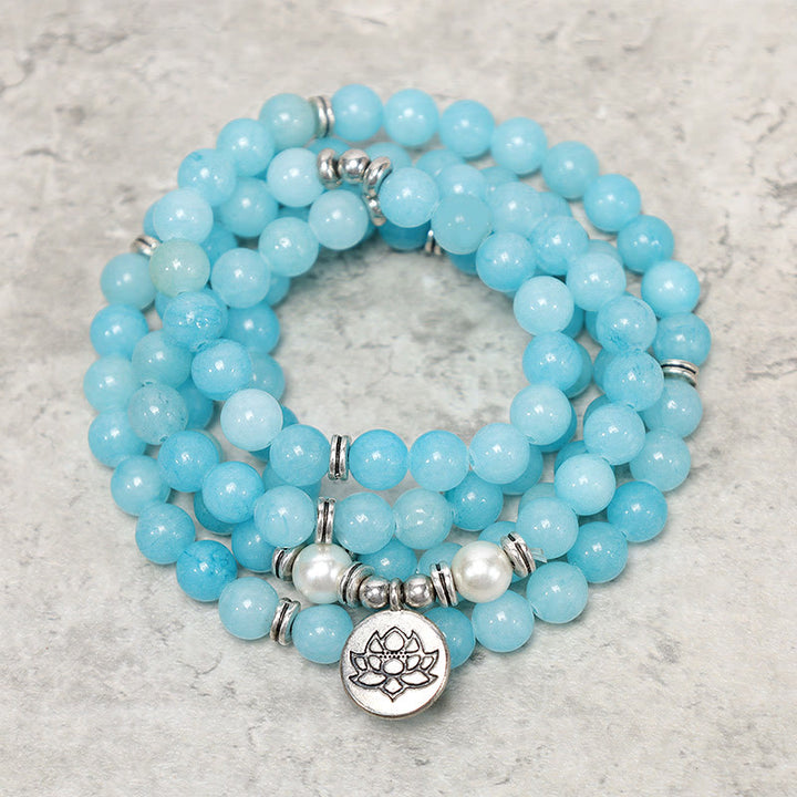 Braccialetto Mala di loto con pietra di amazzonite naturale Buddha Stones