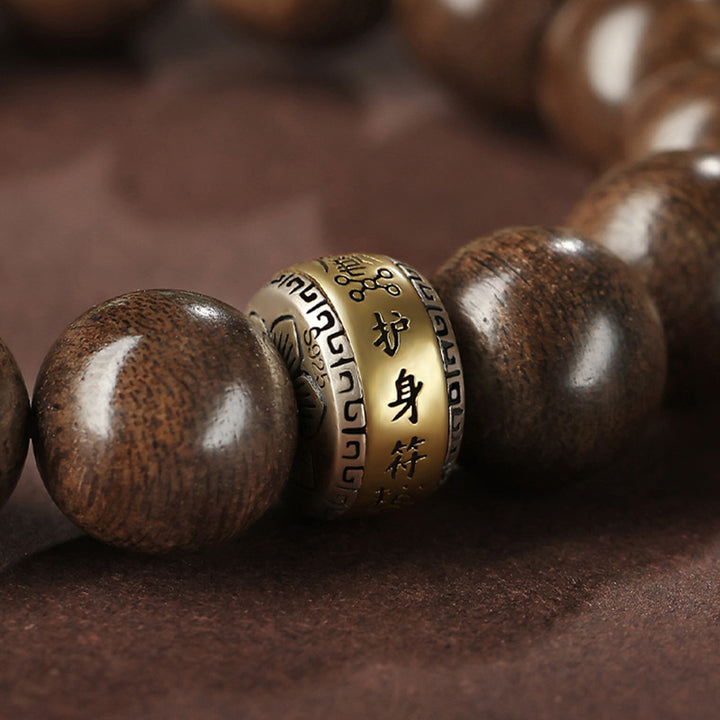 Bracciale Buddha Stones 925 Sterling Silver Brunei Agarwood PiXiu Jade Peace Strength