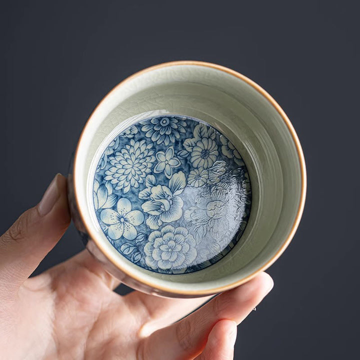 Buddha Stones, loto blu, fiore di pesco, crisantemo, design, tazza da tè in ceramica, tazze da tè Kung Fu