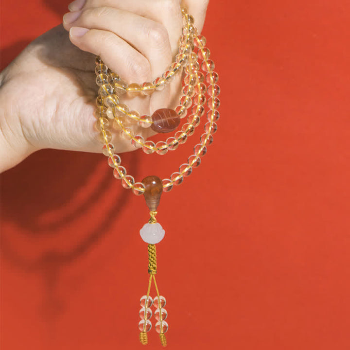 Buddha Stones 108 Mala Beads 925 Sterling Silver Natural Citrine Red Agate White Jade Braccialetto con ciondolo della prosperità