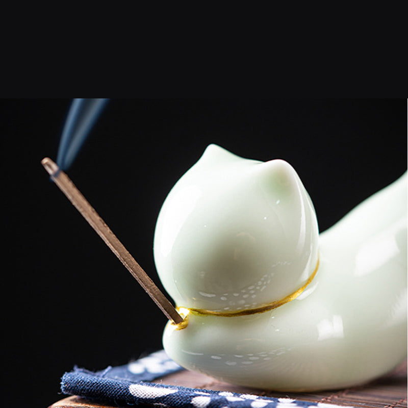 Decorazione per bruciatore di incenso in ceramica con gatto e panda, per benedizione