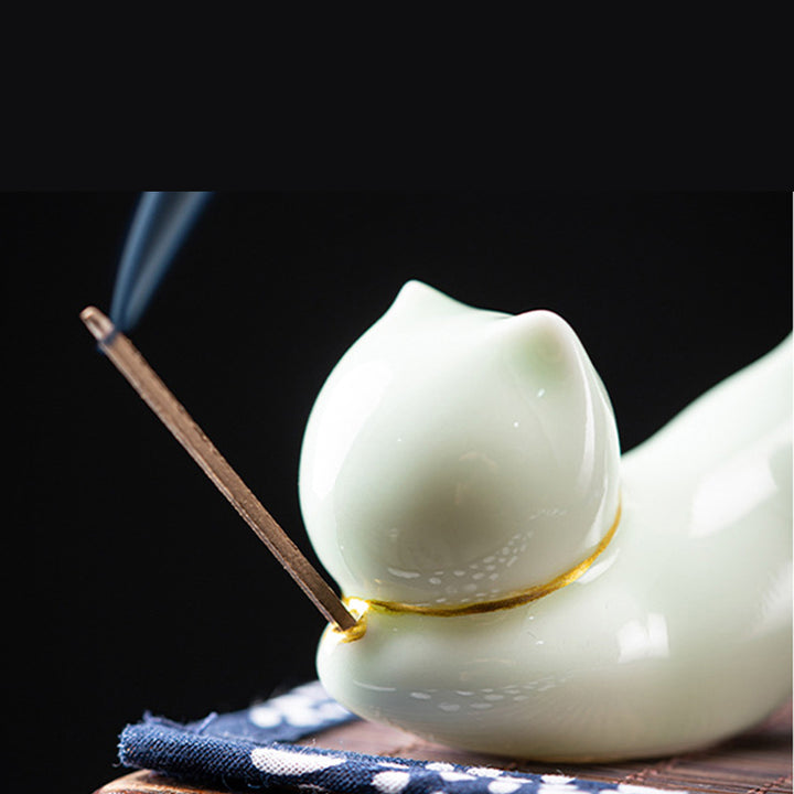 Decorazione per bruciatore di incenso in ceramica con gatto e panda, per benedizione