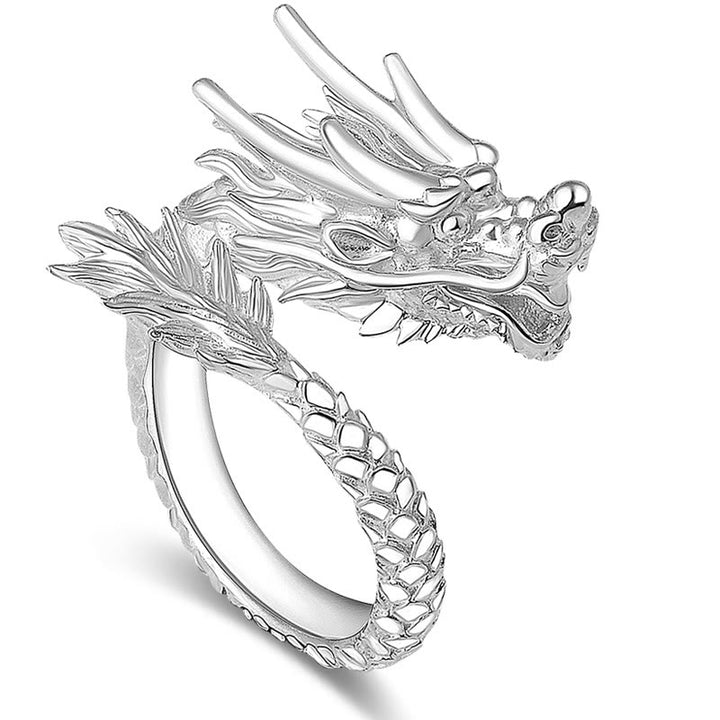 Anello regolabile Buddha Stones 990 Sterling Silver Vintage Dragon Design Luck Protection Strength