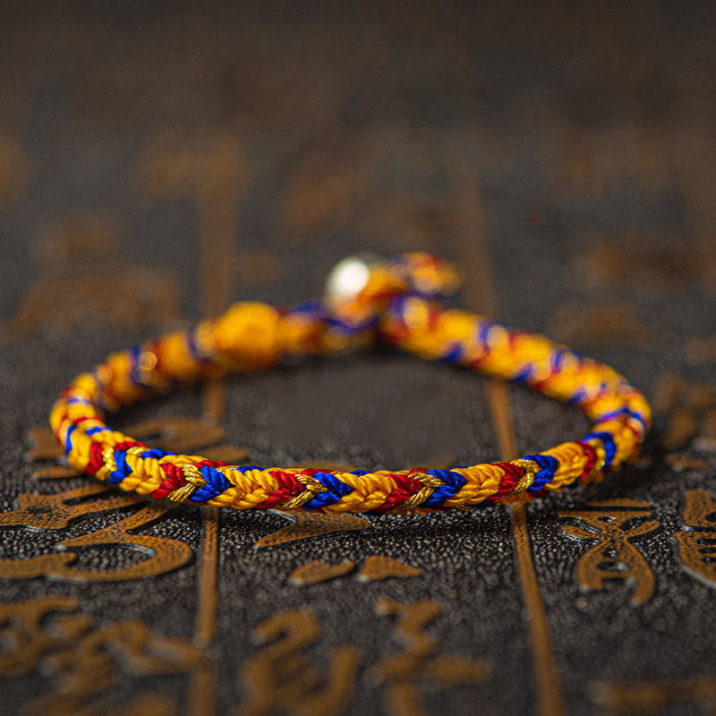 Buddha Stones "Possa tu essere buona fortuna e successo" Braccialetto multicolore portafortuna - Arancione Rosso Blu - 19 cm - image 0