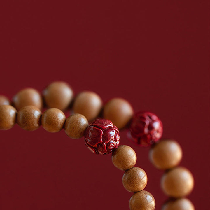 Braccialetto Buddha Stones Peach Wood Lotus Cinnabar Luck Wealth