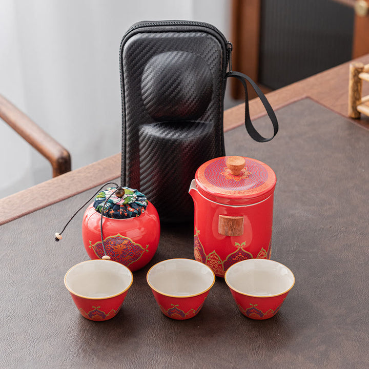 Buddha Stones Flower Chinese Gongfu Teiera in ceramica portatile Set da tè da viaggio all'aperto