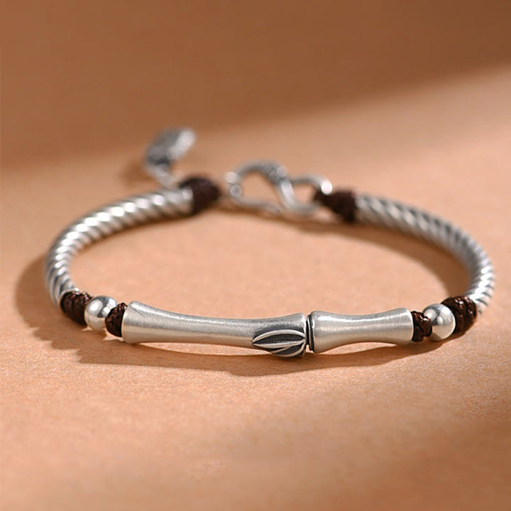 Bracciale Buddha Stones 999 Sterling Silver Bamboo Pattern Cicada Luck Wealth - Argento Sterling 999 - image 0