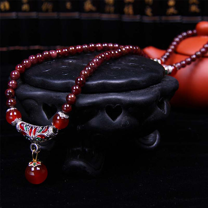 Buddha Stones Granato naturale Agata rossa Benedizione Guarigione Bracciale Collana Pendente