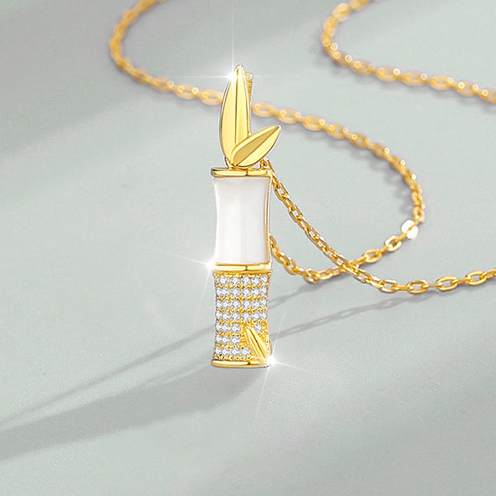 Collana con ciondolo in argento sterling 925 Buddha Stones, giada bianca Hetian e bambù, felicità