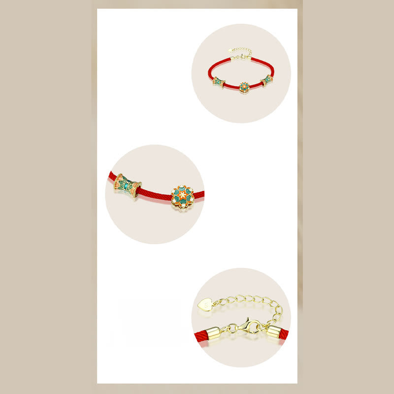 Buddha Stones Dunhuang 925 Sterling Silver Lotus Drum Nuovo inizio Braccialetto in corda rossa