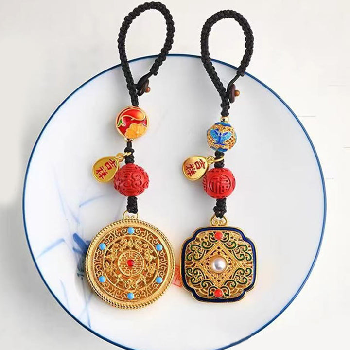 Portachiavi con ciondolo a forma Buddha Stones Fu Character Blessing Ruyi