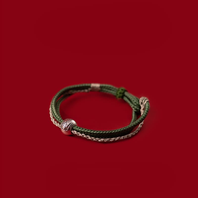Braccialetto in corda con Buddha Stones in argento sterling 925 tibetano Zakiram, dea della ricchezza e della fortuna