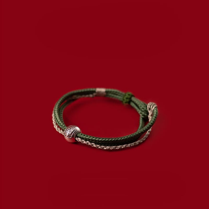 Braccialetto in corda con Buddha Stones in argento sterling 925 tibetano Zakiram, dea della ricchezza e della fortuna