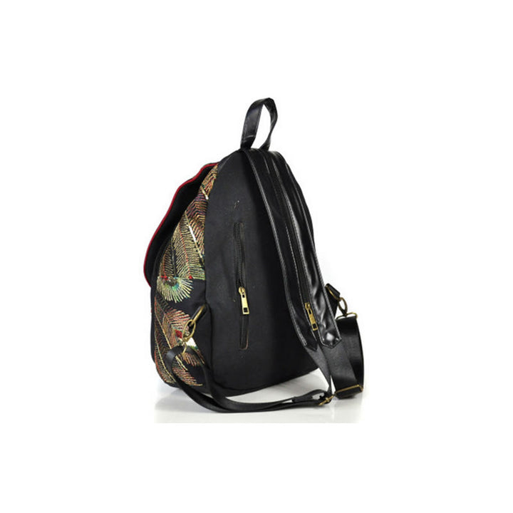 Zaino in tela con nappa e ricamo di pavone Buddha Stones