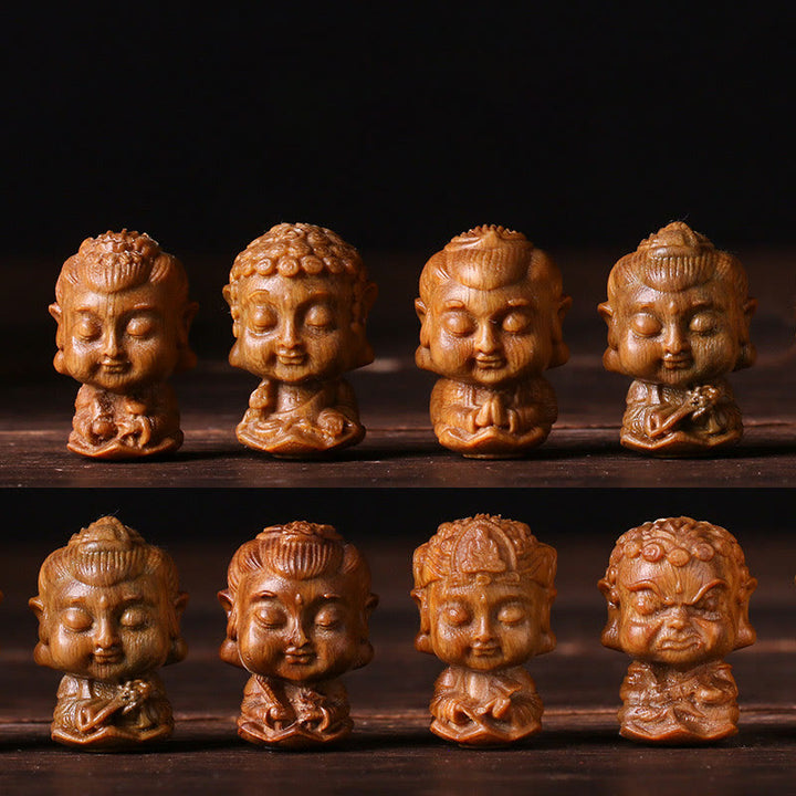Zodiaco cinese Natale Buddha Sandalo verde Loto Inciso Decorazione positiva per la casa