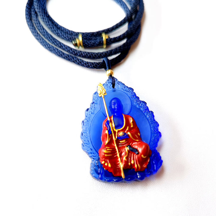 Buddha Stones Collana con ciondolo amuleto della compassione di cristallo Buddha Ksitigarbha Liuli - Ksitigarbha seduto blu - image 10