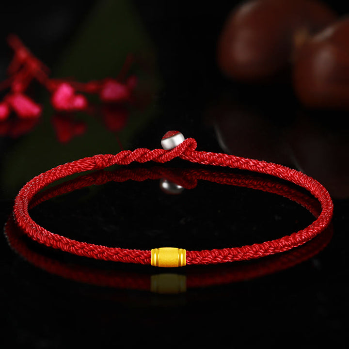 Braccialetto in corda rossa con nodo della pace a otto fili in oro 999 con Buddha Stones portafortuna
